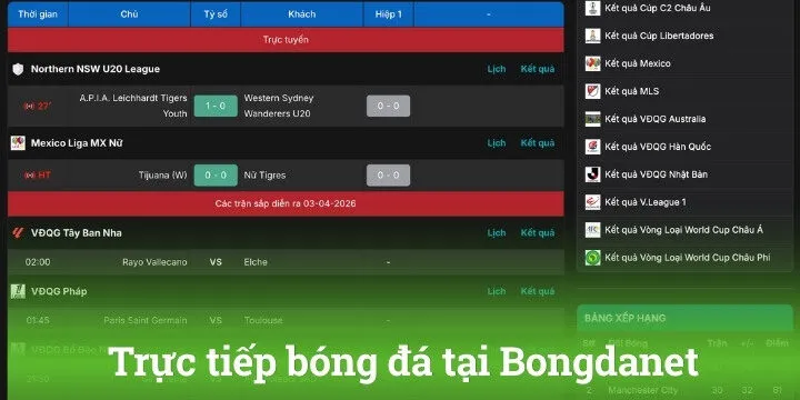 Cập nhật trực tiếp bóng đá livescore chi tiết nhất